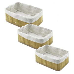 3 BOY DİKDÖRTGEN BAMBU KENAR ORGANİZER SEPET AHŞAP ALTLIK - BEZLİ 13X20-16X24-20X31CM (5286)