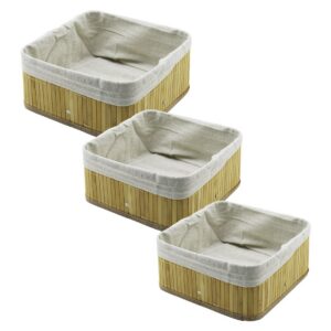 3 BOY KARE BAMBU KENAR ORGANİZER SEPET AHŞAP ALTLIK - BEZLİ 17X17-21X21-26X26CM (5286)