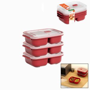 3 PCS KIRMIZI BÖLME DİKDÖRTGEN SAKLAMA KAB SET 1200ML (5286)