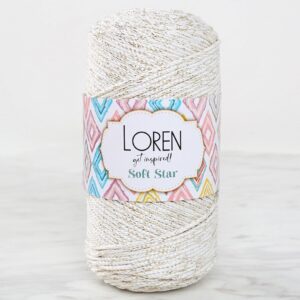 Loren Soft Star Makrome İpi Sarı Simli Krem RM103