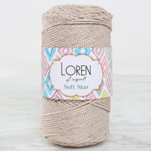 Loren Soft Star Makrome İpi Gümüş Simli Bej RM101