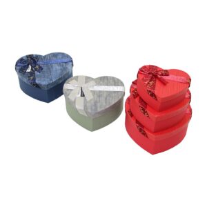 3PCS KALP ÇİZGİLİ MİX RENKLİ - KABARTMA DESEN KARTON HEDİYE KUTUSU KURDELALI 22X20-19X17-16X14CM (5286)