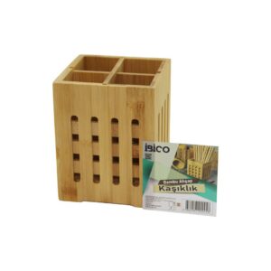 4 BÖLMELİ BÜYÜK - PENCERELİ KARE=11X11CM AHŞAP BAMBU KAŞIKLIK ORGANİZER (5286)