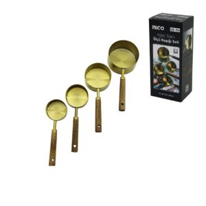 4 PCS GOLD METAL ÖLÇÜ KAŞIK SETİ OTANTİK AĞAÇ KULP 250ML - 125ML - 80ML - 60ML (5286)