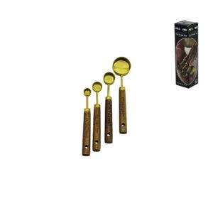 4 PCS GOLD METAL ÖLÇÜ KAŞIK SETİ OTANTİK AĞAÇ KULP 15ML - 5ML - 2.5ML - 1.25ML (5286)