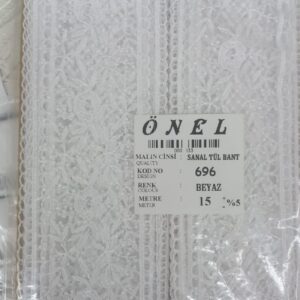 Dantel Polyester Sanal Tül Bant Beyaz 15 Metre En 6 cm ON-696-B