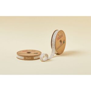 Biye Beyaz Çiçekli Katlı A04 Kahverengi 2 cm 25 Metre %65 Koton %35 Polyester