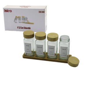 4PCS BAMBU KAPAKLI CAM TUZLUK - BİBERLİK - BAHARATLIK 120ML (5286)