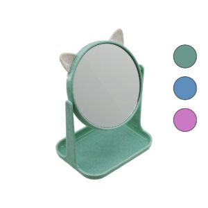 6 İNÇ - 15CM YUVARLAK KULAKLI MAKYAJ AYNASI RENKLİ PLASTİK TAKILIK SEPETLİ=12X15.5CM (5286)