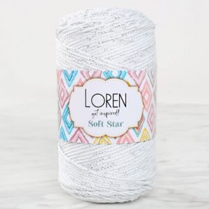 Loren Soft Star Makrome İpi Gümüş Simli Beyaz RM10