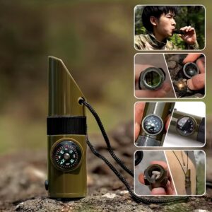 7si 1arada Acil Durum Düdüğü,El Feneri, Termometre,Pusula,Büyüteç,Depolama Bölmeli Kampçı Düdüğü (5286)