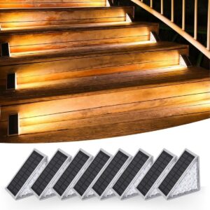 8 Adet Üçgen  Güneş Enerjisi ile Şarj Olan Dış Mekan Solar Basamak Köşe Lambası (5286)