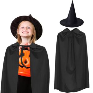 90 cm Siyah Yakalı Pelerin ve Siyah Cadı Şapkası Kostüm Seti (5286)