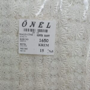 Dantel Polyester Güpür Bant Krem 15 Metre En 6 cm ON-1650-KR