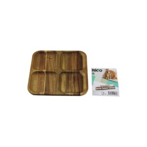 AKASYA KARE 4 BÖLMELİ  AHŞAP SERVİS SUNUM TEPSİ - TAHTASI  20 X 1.4CM (5286)