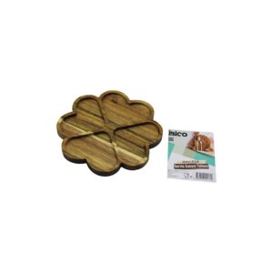AKASYA YUVARLAK  4 KALP BÖLMELİ  AHŞAP SERVİS SUNUM TEPSİ - TAHTASI  21 X 1.4CM (5286)