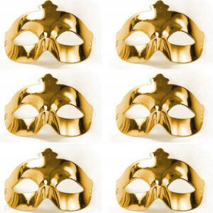 Altın Metalize Renk Düz Balo Parti Maskesi 6 Adet (5286)