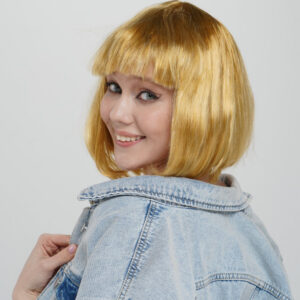 Altın Renk Düz Kesim Küt Parti Peruğu Kısa Takma Saç (5286)