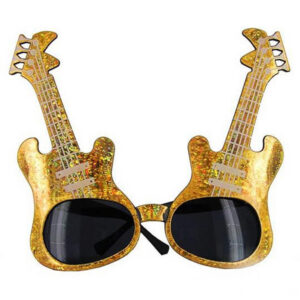 Altın Renk Rockn Roll Gitar Şekilli Parti Gözlüğü 15x15 cm (5286)