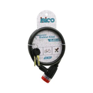 ANAHTARLI ÇEVİRMELİ KİLİT KAPAKLI PLASTİK KAFA BİSİKLET KİLİT ÇELİK TEL SİYAH ŞEFFAF KILIF 12MMX80CM (5286)