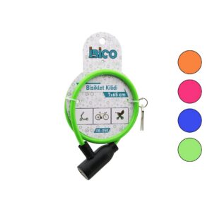 ANAHTARLI EKO - İNCE PLASTİK KAFA BİSİKLET KİLİT ÇELİK TEL RENKLİ KILIF 7MMX65CM (5286)