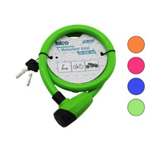 ANAHTARLI KALIN MOTOR - BİSİKLET KİLİT ÇELİK TEL RENKLİ KILIF 18MMX100CM (5286)