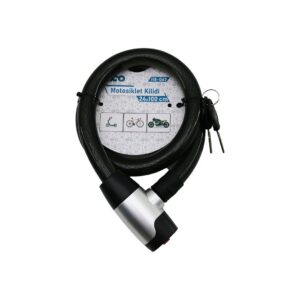 ANAHTARLI METAL KAPLAMA KAFA ÇEK-İT KİLİT KAPAK MOTOR - BİSİKLET KİLİT ÇELİK TEL SİYAH ŞEFFAF KILIF 24MMX100CM (5286)