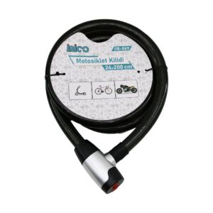 ANAHTARLI METAL KAPLAMA KAFAÇEK-İT KİLİT KAPAKMOTOR - BİSİKLET KİLİT ÇELİK TELSİYAH ŞEFFAF KILIF24MMX200CM (5286)