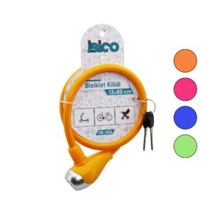ANAHTARLI METAL UÇLU PLASTİK KAFA BİSİKLET KİLİT ÇELİK TEL RENKLİ KILIF 12MMX80CM (5286)