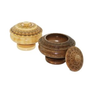 AYAKLI DESENLİ - CNC İŞLEMELİ AHŞAP ŞEKERLİK KAPAKLI FİLELİ AMBALAJ (5286)