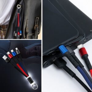 ANKAVERSE® Işıklı Anahtarlık Model 3 in 1 USB Çıkışlı MİKRO,TYPE-C ve İphone Uyumlu Şarj Kablosu