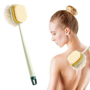 ANKAVERSE®  2'si 1 Arada Çift Taraflı Uzun Saplı Fırçalı Banyo Vücut Sırt Fırçası Banyo Lifi