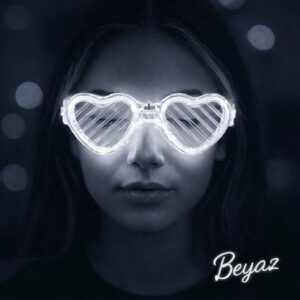 Beyaz LED Işıklı Kalp Gözlük – 3 Modlu Parti - Glow Gözlüğü (5286)