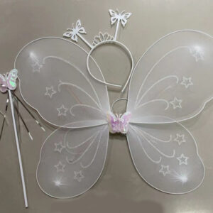 Beyaz Renk Kelebek Kanadı Tacı ve Sopası 50x37 cm (5286)