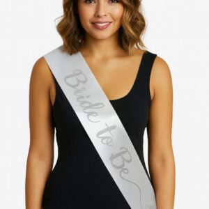 Beyaz Saten Üzerine El Yazısı İtalik Gümüş Bride To Be Kuşağı 10 cm Genişlik (5286)