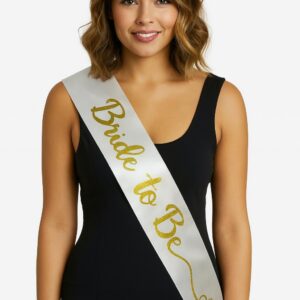 Beyaz Saten Üzerine El Yazısı İtalik Altın Bride To Be Kuşağı 10 cm Genişlik (5286)