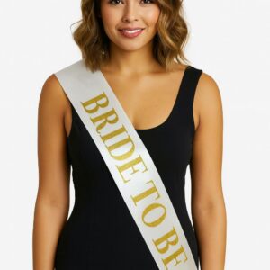 Beyaz Saten Üzerine Kalın Altın Yazılı Bride To Be Kuşağı 10 cm Genişlik (5286)