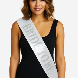 Beyaz Saten Üzerine Kalın Gümüş Yazılı Bride To Be Kuşağı 10 cm Genişlik (5286)