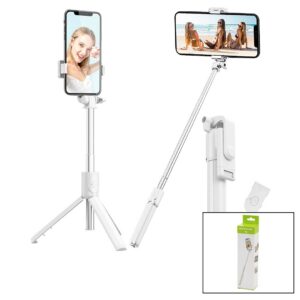 BEYAZ SELFİ ÇUBUK - TRİPOD AYAKLI 57CM UZAYAN-KISALAN SAPLI + 10CM =67CM (5286)
