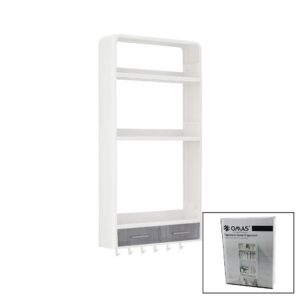 BEYAZ YAPIŞKANLI DUVAR ORGANİZERİ PLASTİK 3 RAF=14CM-19CM-30CM - 2 ÇEKMECE=40CM - 6 ASKI 19 PARÇA (5286)