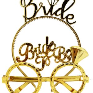 Bride Yazılı Taç ve Bride To Be Yazılı Gözlük Seti Altın Renk (5286)