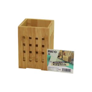 BÜYÜK - PENCERELİ KARE=10X10CM AHŞAP BAMBU KAŞIKLIK ORGANİZER (5286)