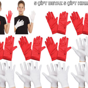 Çocuk Gösteri Eldiven Seti – 5 Çift Beyaz &amp; 5 Çift Kırmızı (5286)