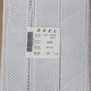 Dantel Polyester Güpür Bant Beyaz 15 Metre En 3 cm ON-1651-B