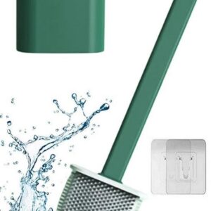 Duvara Monte Edilebilir Kapaklı Askılı Klozet Yumuşak Silikon Başlıklı Tuvalet Fırçası Seti (5286)