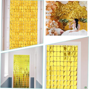 Ekstra Metalize Altın Renk Disko Dikdörtgen Kesim Kapı Perdesi Dekorasyon 1x2 Metre (5286)