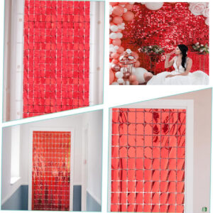 Ekstra Metalize Kırmızı Renk Disko Dikdörtgen Kesim Kapı Perdesi Dekorasyon 1x2 Metre (5286)