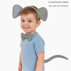 Fil Kostümü Aksesuar Seti 3 lü - Taç Papyon Kuyruk (5286)