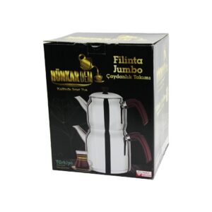 FİLİNTA JUMBO BOY ÇELİK ÇAYDANLIK SETİ ÇİFT KAPAKLI RENKLİ BAKALİT KULP ÜST DEMLİK: 2LT - ALT SULUK: 4LT KENDİNDEN SÜZGEÇLİ (5286)