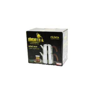 FİLİNTA MİNİ BOY ÇELİK ÇAYDANLIK SETİ ÇİFT KAPAKLI RENKLİ BAKALİT KULP ÜST DEMLİK: 1LT - ALT SULUK: 1.5LT KENDİNDEN SÜZGEÇLİ (5286)